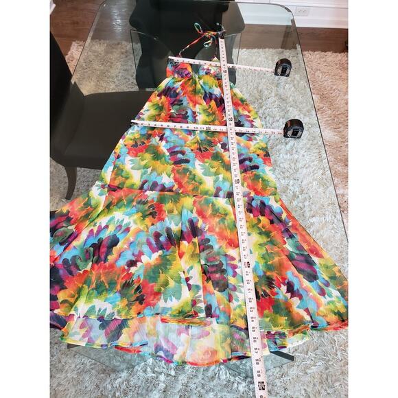 ABS Long Maxi Dress Womens Size Medium Multicolor Pleated Halter Neck Sleeveless - Picture 5 of 14